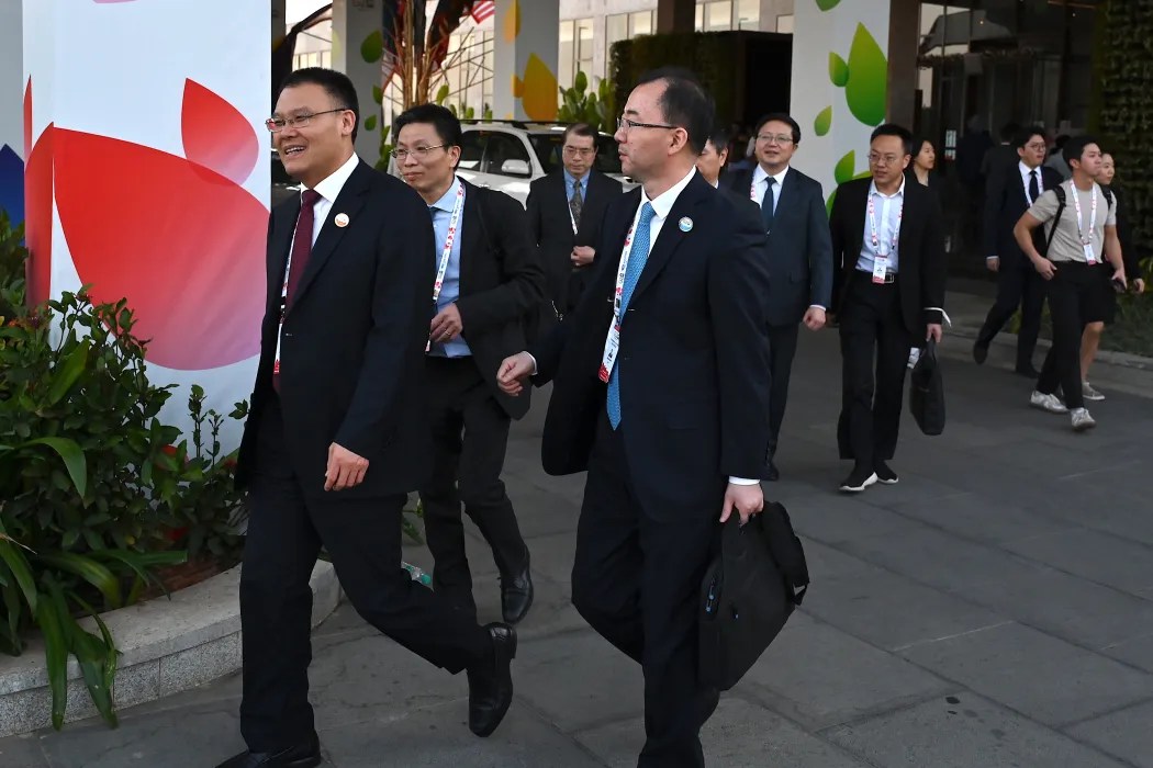 Vice Finance Minister of China, Dongwei Wang (left) and members of his delegation come out of the G20 Finance meeting held under India's G20 Presidency in Bengaluru on February 25, 2023. Photo: Manjunath Kiran/AFP.