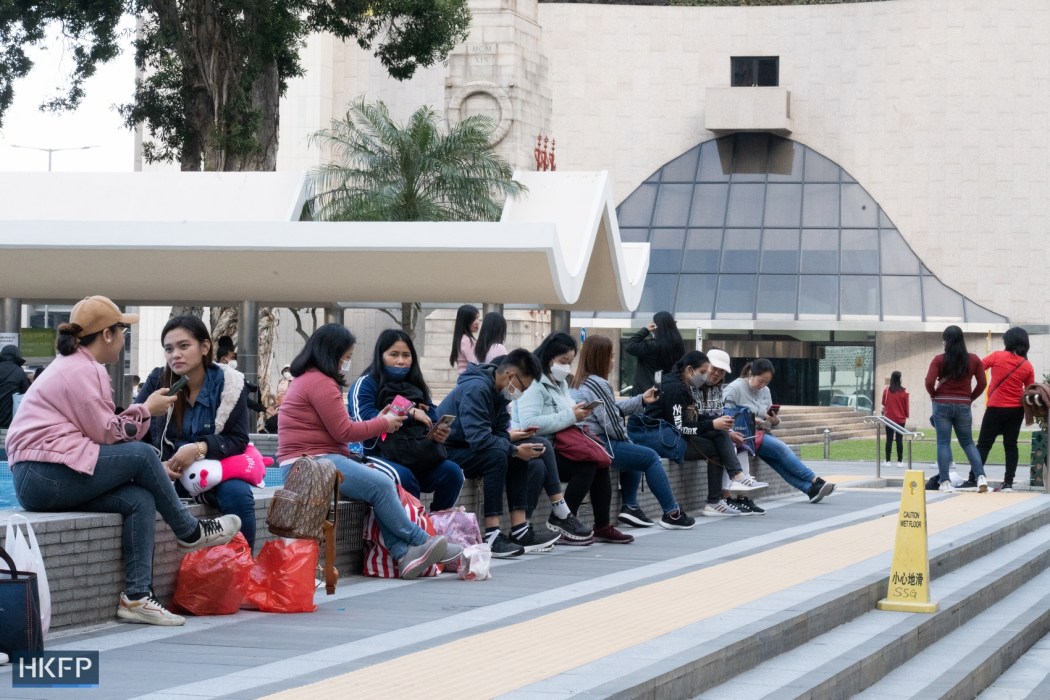 Foreign domestic workers in Central on January 22, 2023. Photo: Candice Chau/HKFP.